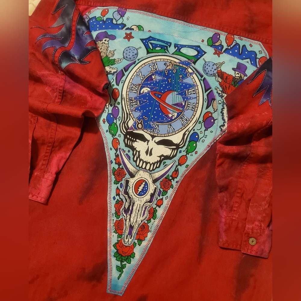 Vintage Levis Tie-dye Shirt + Liquid Blue Grateful Dead Patch New Year 1990 1995 - Picture 3 of 14